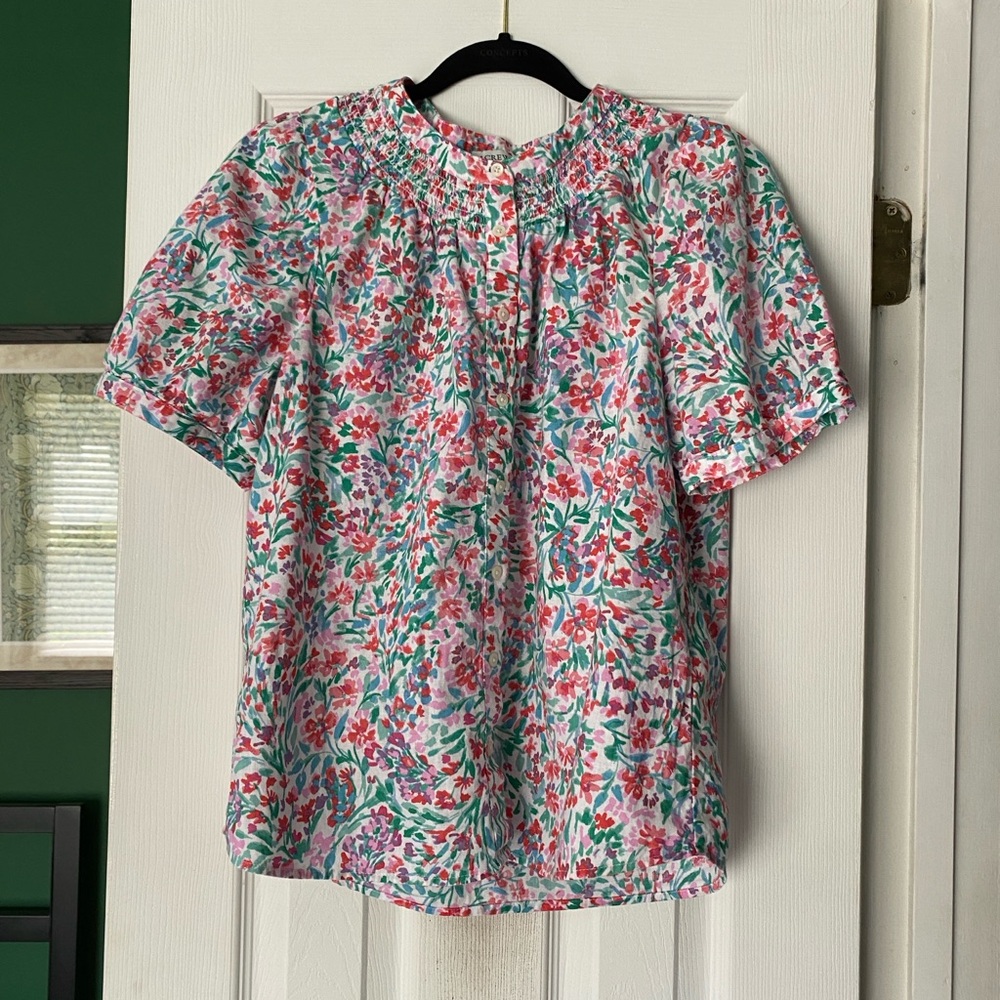 J. Crew Vibrant Floral Short Sleeve Blouse